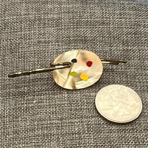 Artist Palette Pin Brooch As Is MOP Gold Red Blue Yellow Green Retro Vintage